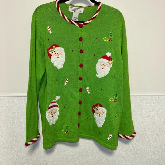 Tiara International Sweaters - NWT! Vintage Tiara International Christmas Santa Cardigan Sweater Green & Red 1X